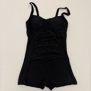 Charmo Black One Piece Bathing Suit with Ruching and Boy Shorts Small UPF 50+